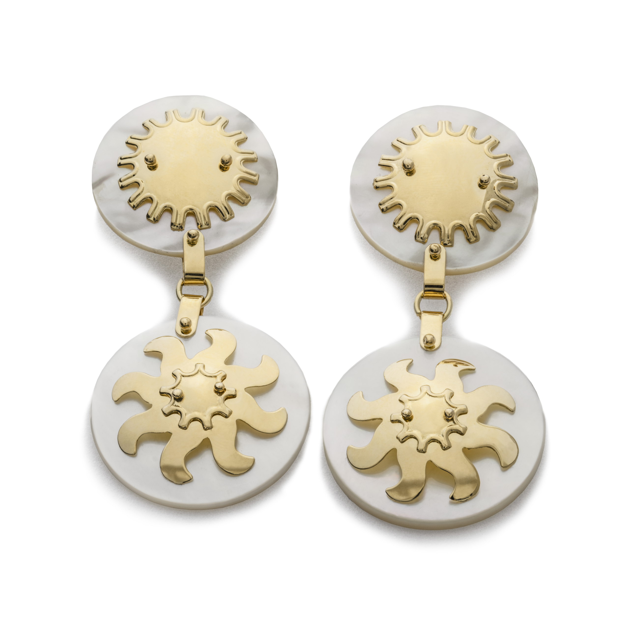 TWO SUN MOTHER OF PEARL EARRINGS